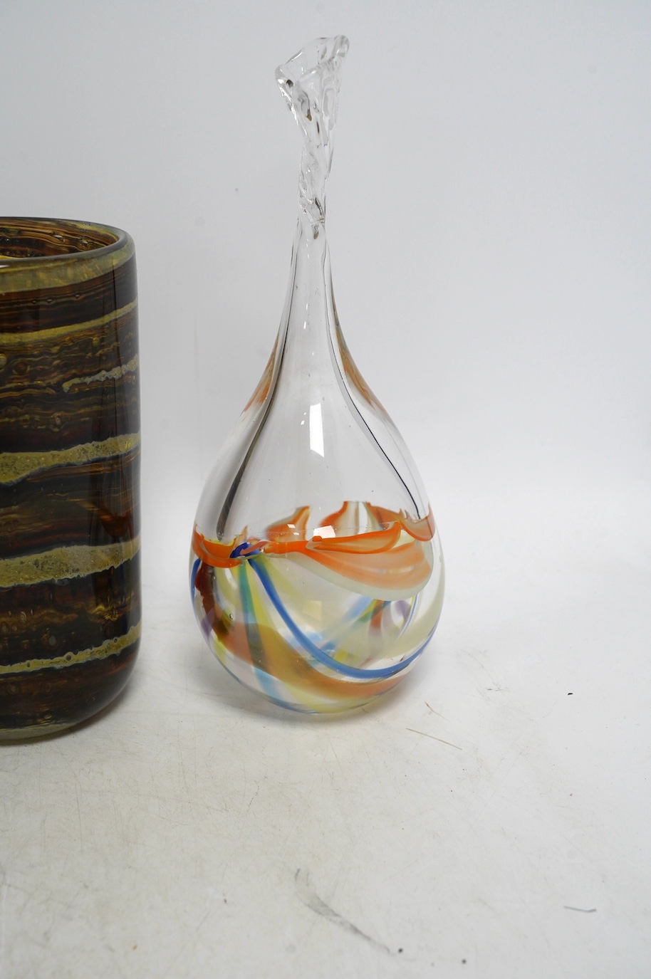 Two Michael Harris glass vases and two Mike Frohlich glass items, tallest 25cm. Condition - good